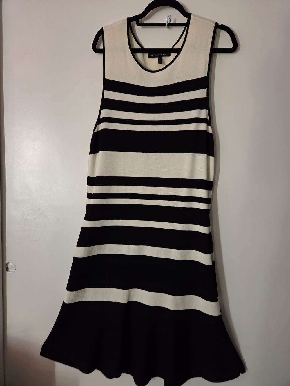 White House Black Market Black and White Striped Sleeveless Flare Dress
